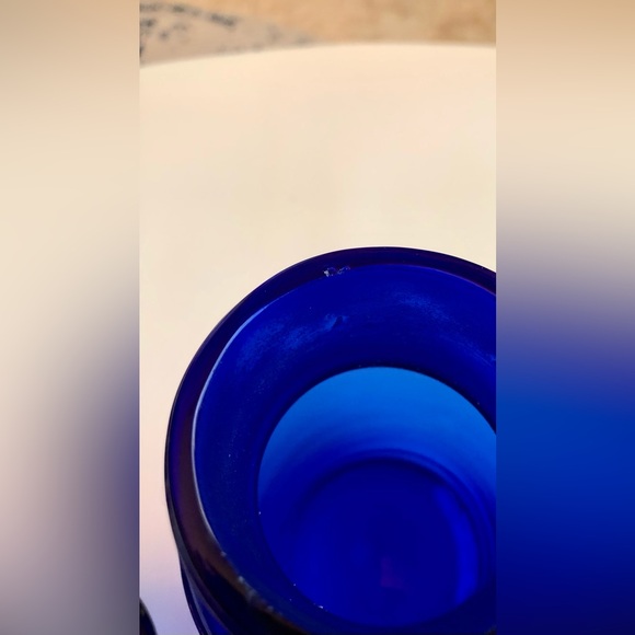 Vintage Cobalt Blue Glass Apothecary Bottle w/Ground Glass Neck & Lid Stopper - Picture 7 of 14